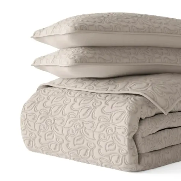 Quilts-Kirkland's Home Latte Floral Stitch 2-Pc. Twin Quilt Set Tan