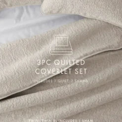 Quilts-Kirkland's Home Latte Floral Stitch 2-Pc. Twin Quilt Set Tan