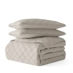 Quilts-Kirkland's Home Latte Stitched Diamond 3-Pc. Queen Quilt Set Tan