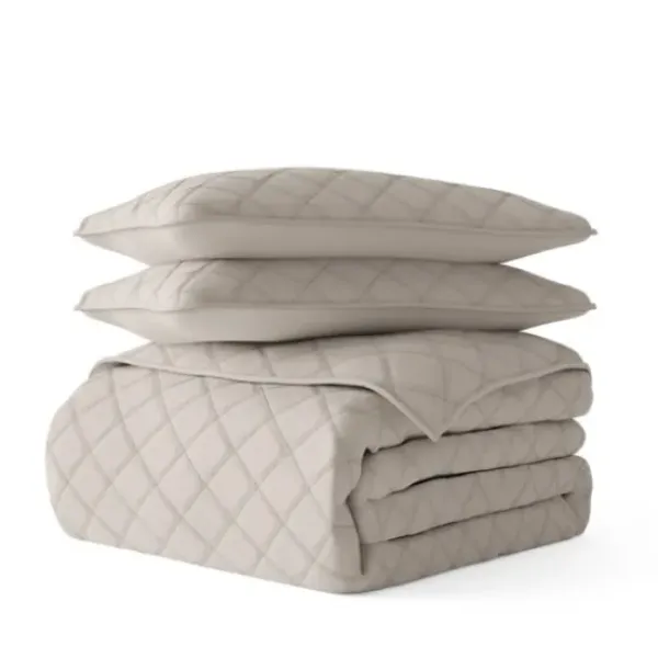Quilts-Kirkland's Home Latte Stitched Diamond 3-Pc. Queen Quilt Set Tan