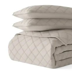 Quilts-Kirkland's Home Latte Stitched Diamond 3-Pc. Queen Quilt Set Tan