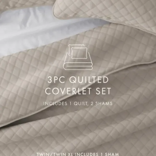 Quilts-Kirkland's Home Latte Stitched Diamond 3-Pc. Queen Quilt Set Tan