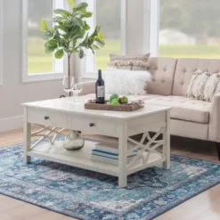 Coffee Tables-Kirkland's Home Lattice Raised Top Storage Coffee Table White
