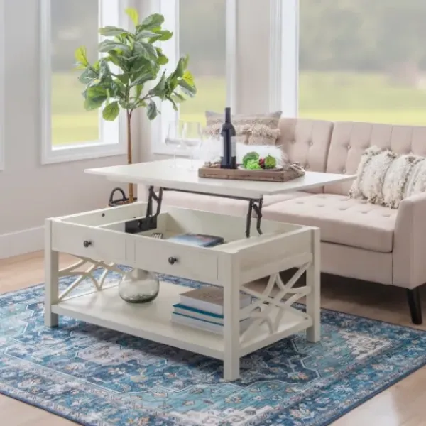 Coffee Tables-Kirkland's Home Lattice Raised Top Storage Coffee Table White