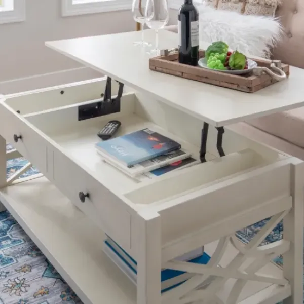 Coffee Tables-Kirkland's Home Lattice Raised Top Storage Coffee Table White