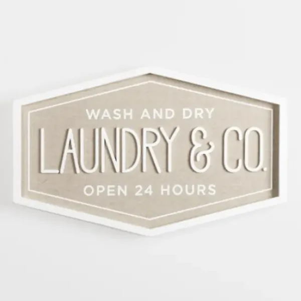 Wall Quotes & Signs-Kirkland's Home Laundry & Co. Hexagon Wood Plaque Tan/White