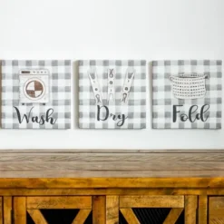Wall Quotes & Signs-Kirkland's Home Laundry Sentiment Canvas Art Prints, Set Of 3 Gray