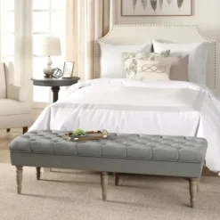 Benches & Ottomans-Kirkland's Home Layla Button Tufted Bench Gray
