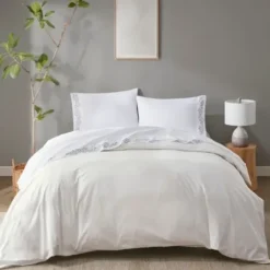 Bed Sheets-Kirkland's Home Leafy Vine Hem Microfiber 4-Pc. Queen Sheet Set White/Green