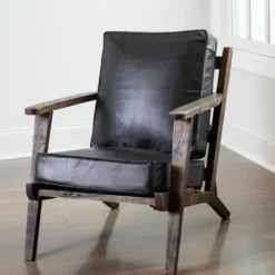 Accent Chairs-Kirkland's Home Leather And Wood Accent Chair Black