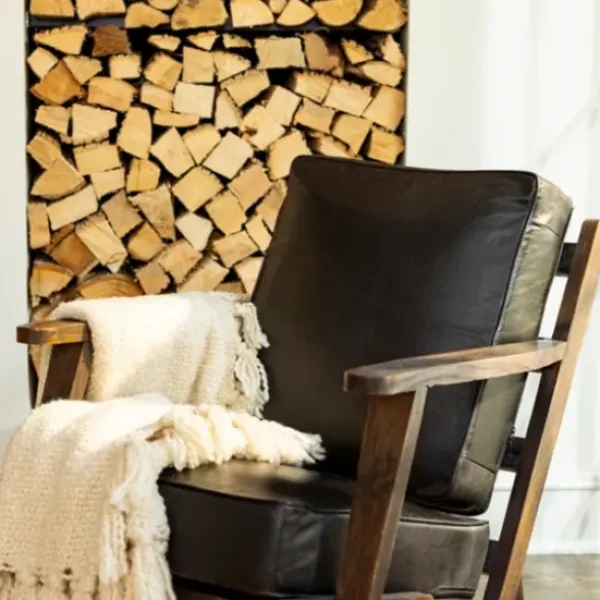 Accent Chairs-Kirkland's Home Leather And Wood Accent Chair Black