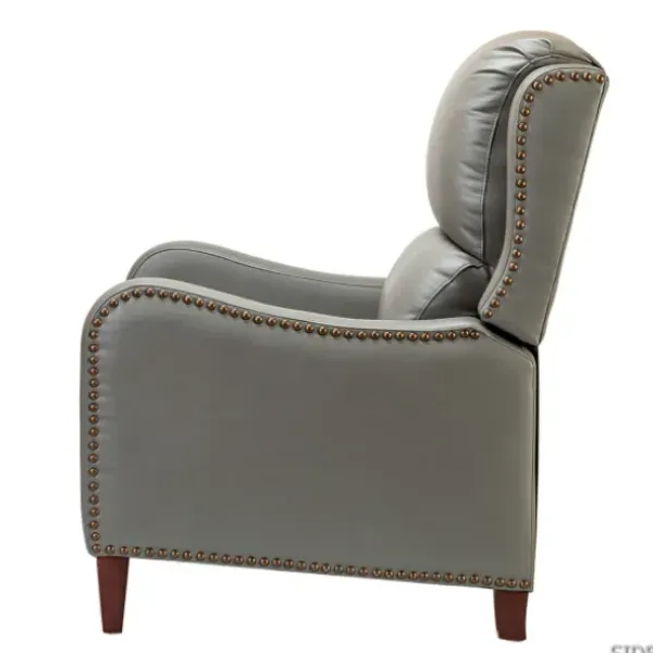 Accent Chairs-Kirkland's Home Leather Nailhead Traditional Recliner Gray