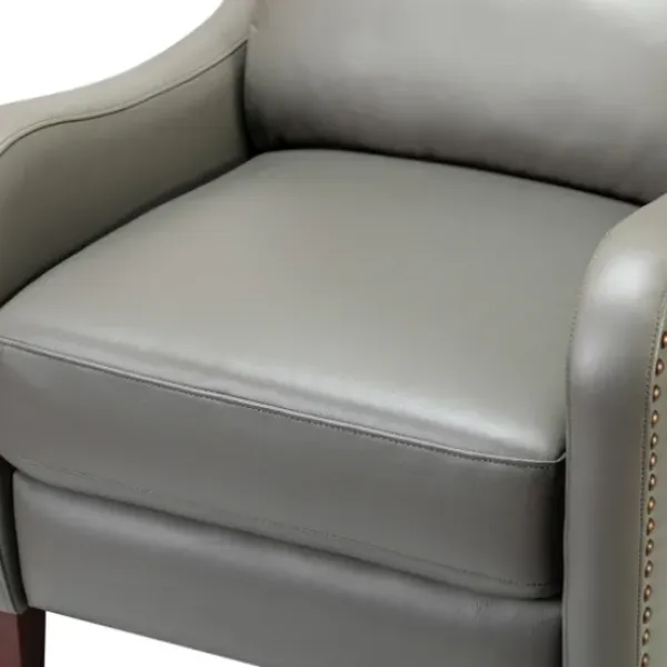 Accent Chairs-Kirkland's Home Leather Nailhead Traditional Recliner Gray