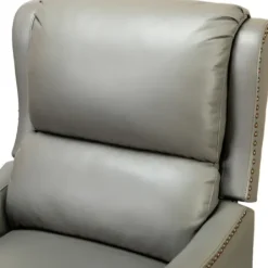 Accent Chairs-Kirkland's Home Leather Nailhead Traditional Recliner Gray