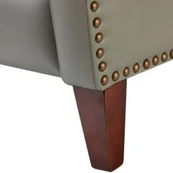 Accent Chairs-Kirkland's Home Leather Nailhead Traditional Recliner Gray