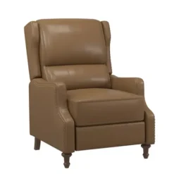 Accent Chairs-Kirkland's Home Leather Nailhead Trim Classic Recliner Brown