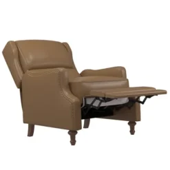Accent Chairs-Kirkland's Home Leather Nailhead Trim Classic Recliner Brown