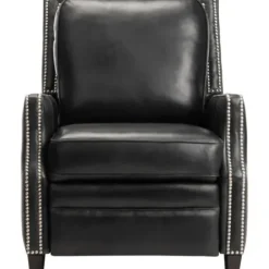 Accent Chairs-Kirkland's Home Leather Nailhead Trim Recliner Black
