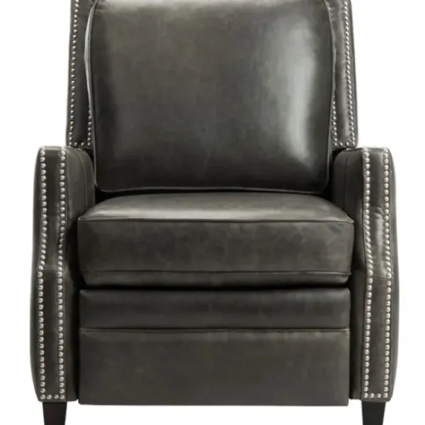 Accent Chairs-Kirkland's Home Leather Nailhead Trim Recliner Gray