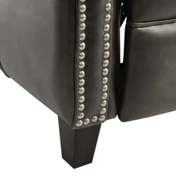 Accent Chairs-Kirkland's Home Leather Nailhead Trim Recliner Gray