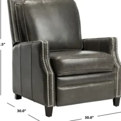 Accent Chairs-Kirkland's Home Leather Nailhead Trim Recliner Gray