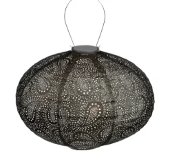 Outdoor Lighting-Kirkland's Home Led Oval Taupe Outdoor Hanging Lantern Gray
