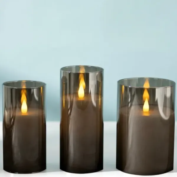 Flameless Candles-Kirkland's Home Led Soft Flame Glass Pillar Candle, 4X6 In. Gray