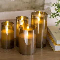 Flameless Candles-Kirkland's Home Led Soft Flame Glass Pillar Candle, 3X7 In. Gray