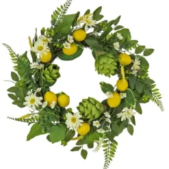 Wreaths-Kirkland's Home Lemon And Artichoke Daisy Wreath Green/Yellow