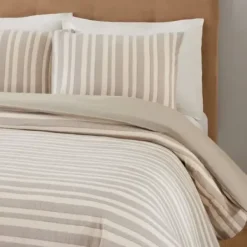 Duvets-Kirkland's Home Liam Striped King 3-Pc. Duvet Set Ivory/Blue