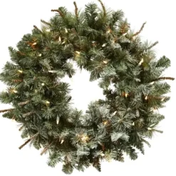 Wreaths-Kirkland's Home Liana Lightly Frosted Pine Pre-Lit Wreath, 30 In. Green
