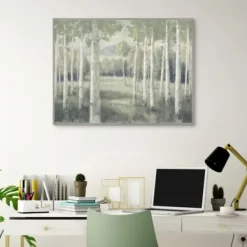 Framed Art-Kirkland's Home Light Aspens Forest Framed Wall Art Gray/White/Green
