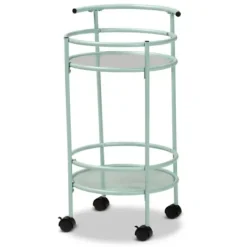 Kitchen Islands & Bar Carts-Kirkland's Home Light Blue Round Metal Bar Cart
