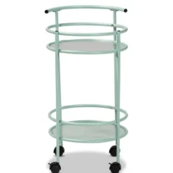 Kitchen Islands & Bar Carts-Kirkland's Home Light Blue Round Metal Bar Cart