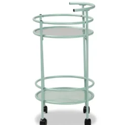 Kitchen Islands & Bar Carts-Kirkland's Home Light Blue Round Metal Bar Cart