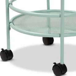 Kitchen Islands & Bar Carts-Kirkland's Home Light Blue Round Metal Bar Cart