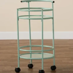 Kitchen Islands & Bar Carts-Kirkland's Home Light Blue Round Metal Bar Cart