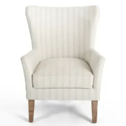 Accent Chairs-Kirkland's Home Light Blue Stripe Wingback Accent Chair White/Blue