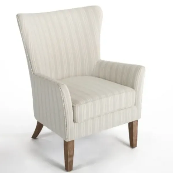Accent Chairs-Kirkland's Home Light Blue Stripe Wingback Accent Chair White/Blue