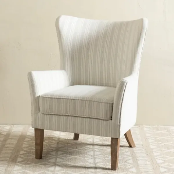 Accent Chairs-Kirkland's Home Light Blue Stripe Wingback Accent Chair White/Blue