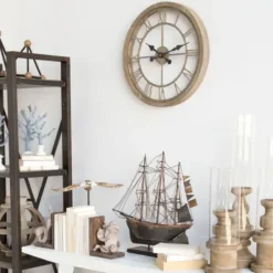 Clocks-Kirkland's Home Light Brown Carved Wooden Clock