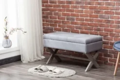 Benches & Ottomans-Kirkland's Home Light Button Tufted Storage Cross Leg Bench Gray