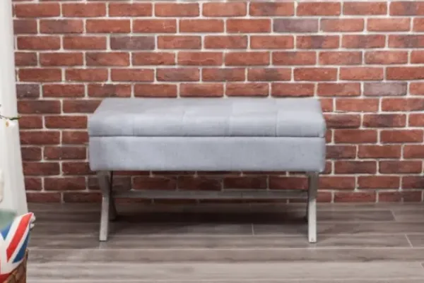 Benches & Ottomans-Kirkland's Home Light Button Tufted Storage Cross Leg Bench Gray