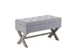Benches & Ottomans-Kirkland's Home Light Button Tufted Storage Cross Leg Bench Gray