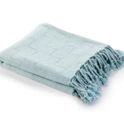 Blankets & Throws-Kirkland's Home Light Checkered Weave Fringe Throw Blue