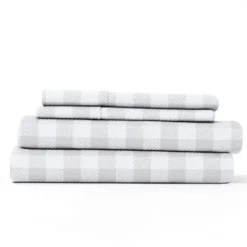 Bed Sheets-Kirkland's Home Light Country Plaid 4-Pc. Queen Bed Sheet Set Gray