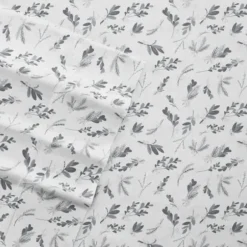Bed Sheets-Kirkland's Home Light Gray Botanical Flannel 4-Pc. King Sheet Set Gray/White