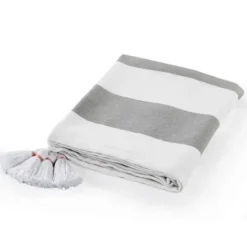 Blankets & Throws-Kirkland's Home Light Gray Cabana Stripe Tassel Throw Gray/White