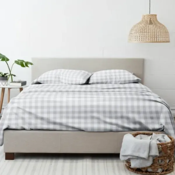 Bed Sheets-Kirkland's Home Light Gray Country Plaid 4-Pc. King Bed Sheet Set Gray/White