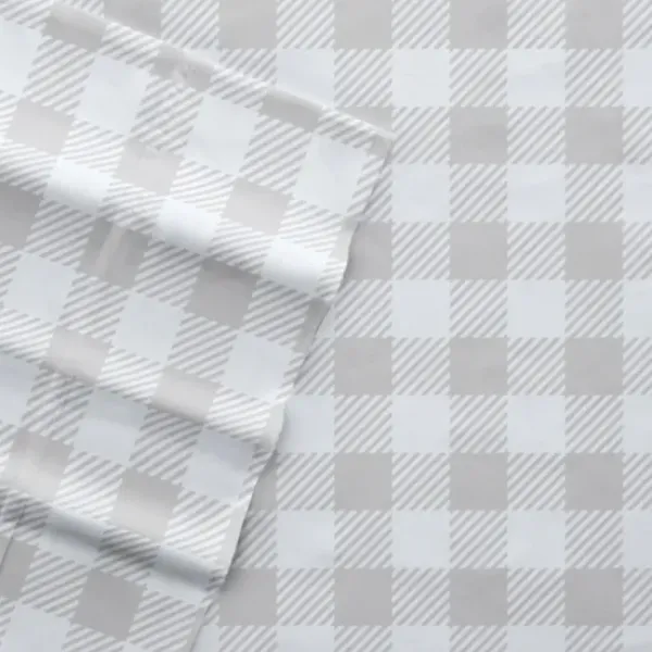 Bed Sheets-Kirkland's Home Light Gray Country Plaid 4-Pc. King Bed Sheet Set Gray/White